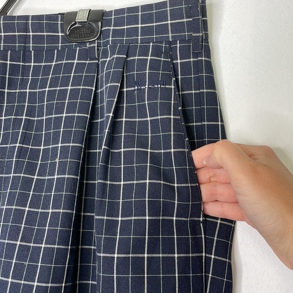 Classy Handock lightweight canvas window grids print navy trousers - Picture 3 of 9